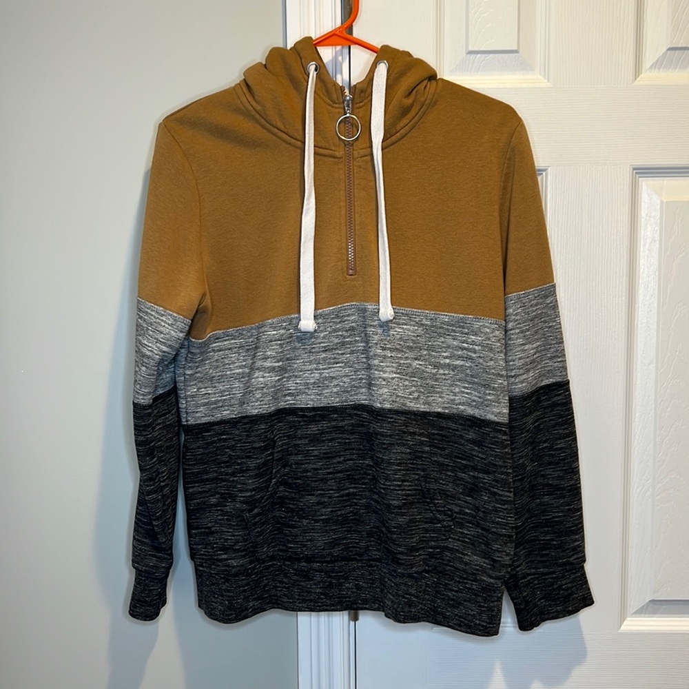 Neutral Quarter Zip Color Block Hoodie